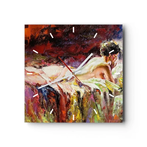 Horloge murale - Pendule murale - Une femme allongée sur un lit sur un fond de couleurs abstraites. - 30x30cm - Vénus en pensée - Décoration murale moderne pour le salon et la chambre ARTTOR