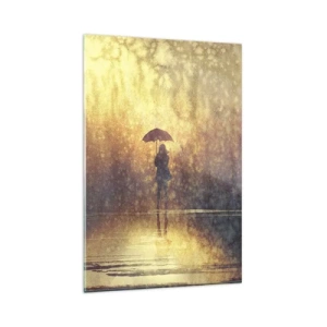 Impression sur verre - Image sur verre - Une silhouette avec un parapluie dans un paysage brumeux plein de reflets - 80x120cm - Je sens que quelqu'un me regarde - Décoration murale moderne pour le salon et la chambre ARTTOR