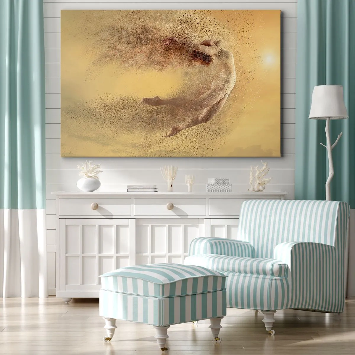 Impression sur toile - Image sur toile - Une figure en mouvement dynamique avec un effet de désintégration - 100x70cm - Dans le ravissement de la danse - Décoration murale moderne pour le salon et la chambre ARTTOR