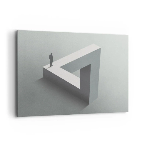 Impression sur toile - Image sur toile - Une figure debout sur un triangle de Penrose dans des tons de gris. - 100x70cm - Mais c'est possible - Décoration murale moderne pour le salon et la chambre ARTTOR