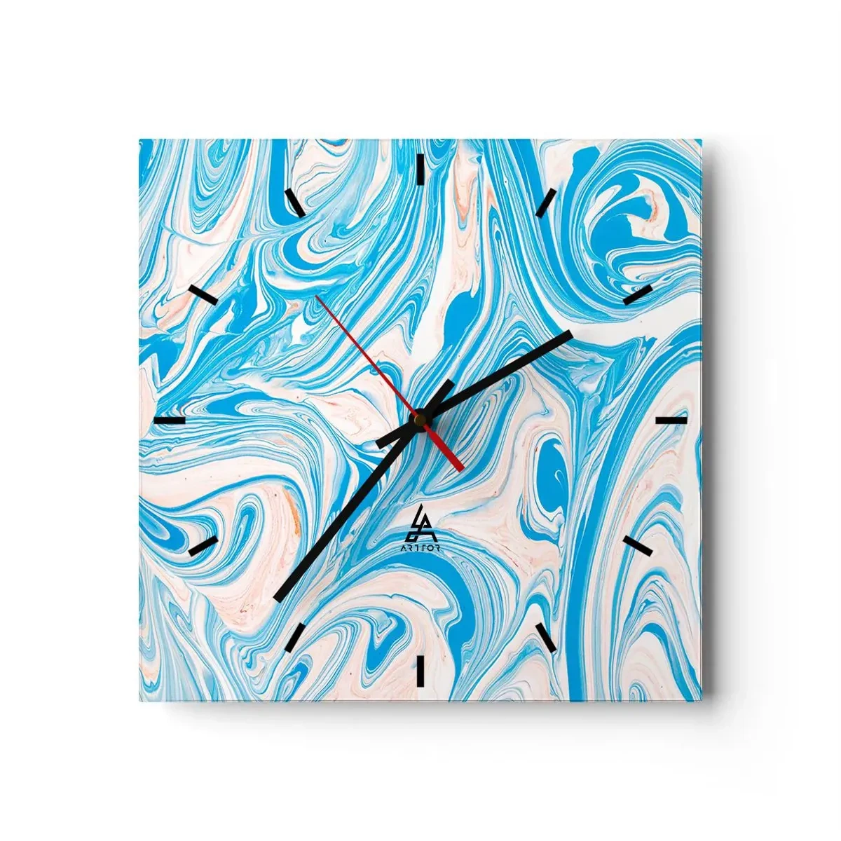 Horloge murale - Pendule murale - Tourbillons abstraits de style marbre bleu et blanc - 30x30cm - Bassin turquoise - Décoration murale moderne pour le salon et la chambre ARTTOR