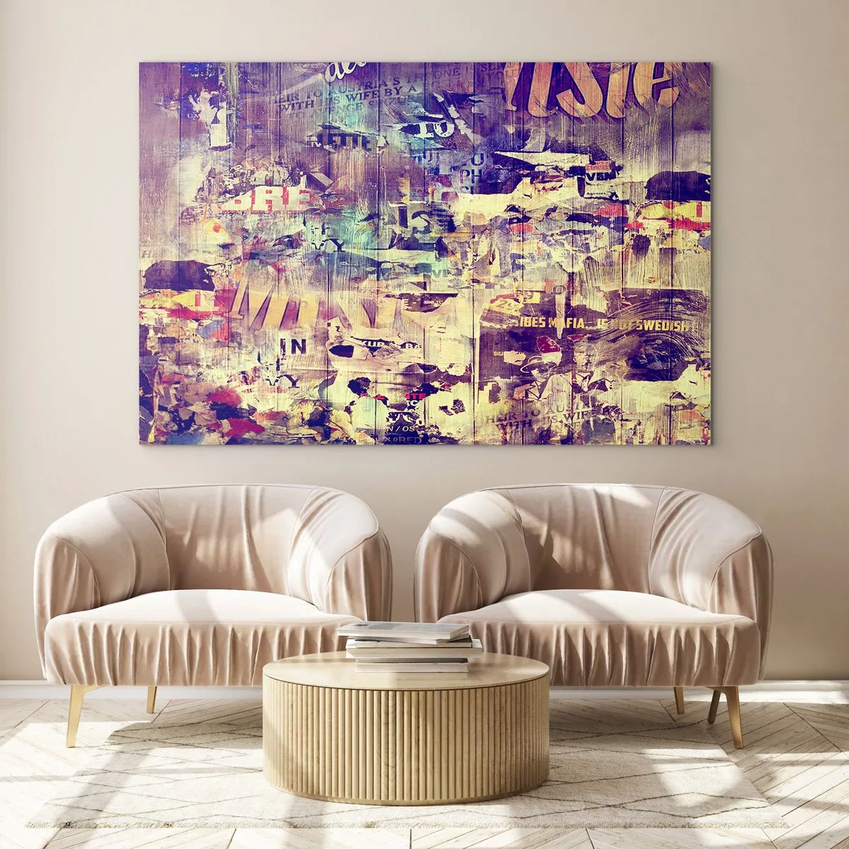 Impression sur verre - Image sur verre - Composition abstraite avec des textures urbaines et des graffitis - 120x80cm - Et c'est tout ce qu'il y a à faire - Décoration murale moderne pour le salon et la chambre ARTTOR