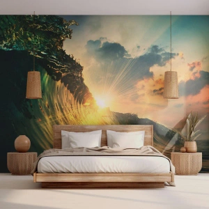 Papier Peint Photo Standard Eco - Surfeur, où es-tu ? - Vague de mer, Rayons du soleil, Nature - 250x175 cm