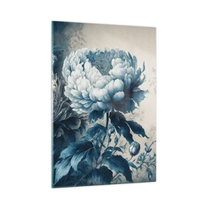 Impression sur verre - Image sur verre - Pivoines bicolores dans les tons bleu et beige sur fond vintage - 50x70cm - Paire assortie - Décoration murale moderne pour le salon et la chambre ARTTOR