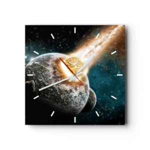 Horloge murale - Pendule murale - Collision cosmique d'une planète avec un astéroïde à proximité de la galaxie. - 30x30cm - Destruction ou naissance? - Décoration murale moderne pour le salon et la chambre ARTTOR