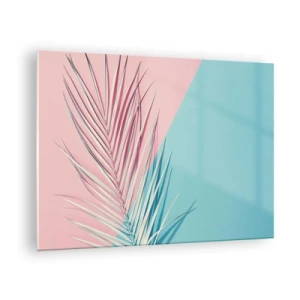 Impression sur verre - Image sur verre - Une feuille de palmier sur un fond pastel dans une composition géométrique - 70x50cm - Impression tropicale - Décoration murale moderne pour le salon et la chambre ARTTOR