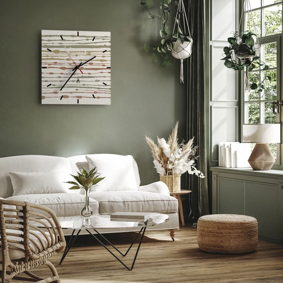 Horloge murale - Pendule murale - Un motif de lignes aux tons chauds sur un fond clair - 30x30cm - Notation musicale des couleurs - Décoration murale moderne pour le salon et la chambre ARTTOR