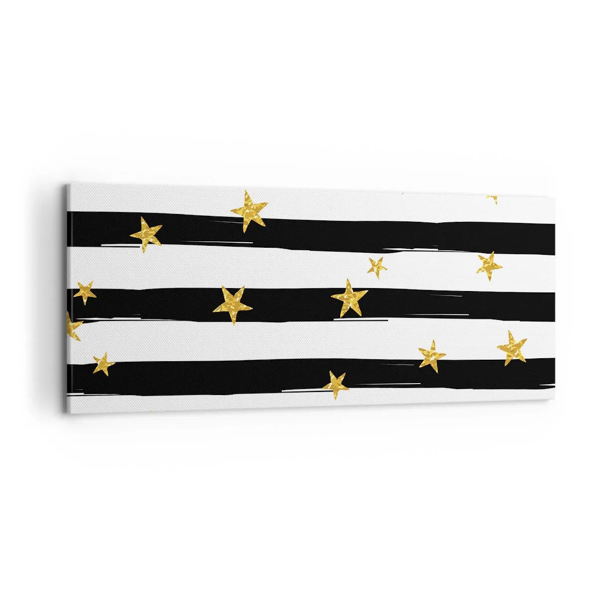 Impression sur toile - Image sur toile - Rayures noires et blanches avec étoiles dorées - 120x50cm - Nous sommes tous nés sous une bonne étoile - Décoration murale moderne pour le salon et la chambre ARTTOR