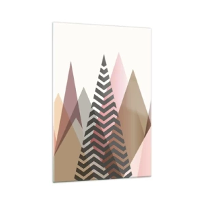 Impression sur verre - Image sur verre - Montagnes géométriques colorées aux tons pastel - 70x100cm - Vue pyramidale - Décoration murale moderne pour le salon et la chambre ARTTOR