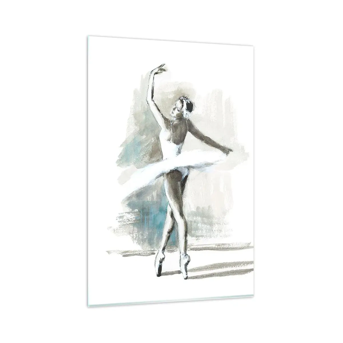 Impression sur verre - Image sur verre - Une danseuse de ballet dans une pose de ballet sur un fond de tons aquarelle délicats. - 80x120cm - Enchantement du cygne - Décoration murale moderne pour le salon et la chambre ARTTOR
