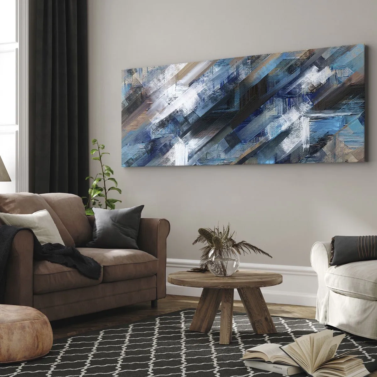 Impression sur toile - Image sur toile - Diagonale de bleus - 90x30 cm
