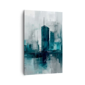 Impression sur toile - Image sur toile - Une ville moderne aux tons turquoise et gris - 80x120cm - Une ville couleur de pluie - Décoration murale moderne pour le salon et la chambre ARTTOR