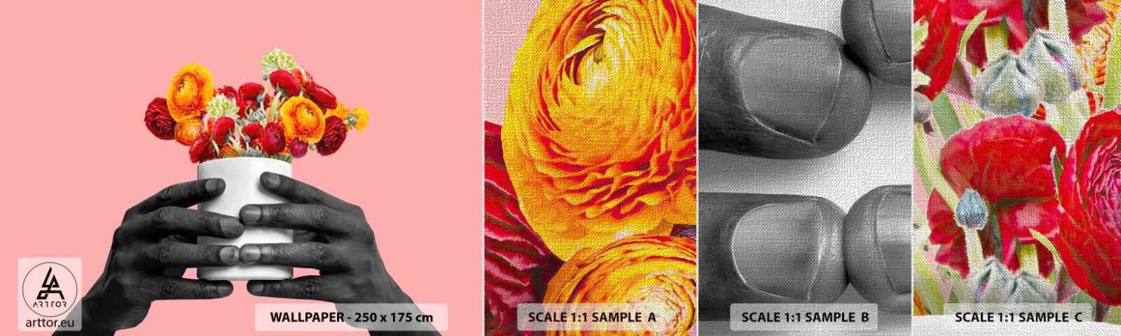 Échantillon de Papier Peint Premium Canvas - Apothéose de la vie - Abstraction, Morceau, Fleurs - 100x30 cm