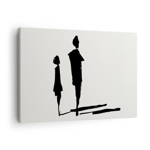 Impression sur toile - Image sur toile - Silhouettes de deux personnes en noir sur fond clair - 70x50cm - Êtes-vous sûr qu'ils sont ensemble ? - Décoration murale moderne pour le salon et la chambre ARTTOR