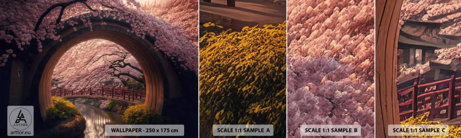 Échantillon De Papier Peint Standard Eco - Printemps japonais - Pont, Japon, Cerise japonaise - 100x30 cm