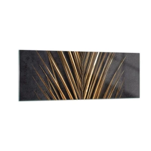 Impression sur verre - Image sur verre - Feuille tropicale dorée sur fond noir - 140x50cm - L'or des tropiques - Décoration murale moderne pour le salon et la chambre ARTTOR