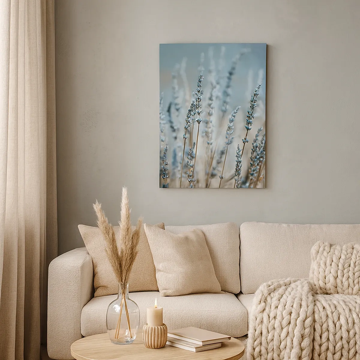 Impression sur toile - Image sur toile - Lavande dans les champs dans des tons pastel subtils - 50x70cm - Tige odorante - Décoration murale moderne pour le salon et la chambre ARTTOR