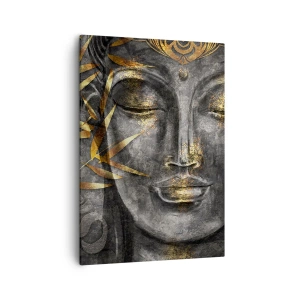 Impression sur toile - Image sur toile - Image de Bouddha zen avec des bambous dorés - 50x70cm - Ressentir le calme - Décoration murale moderne pour le salon et la chambre ARTTOR
