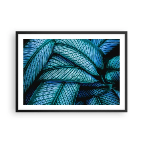 Affiche dans un cadre noir - Poster - Un gros plan de feuilles turquoise avec des détails vifs. - 70x50cm - Lignes de vie - Décoration murale moderne pour le salon et la chambre ARTTOR