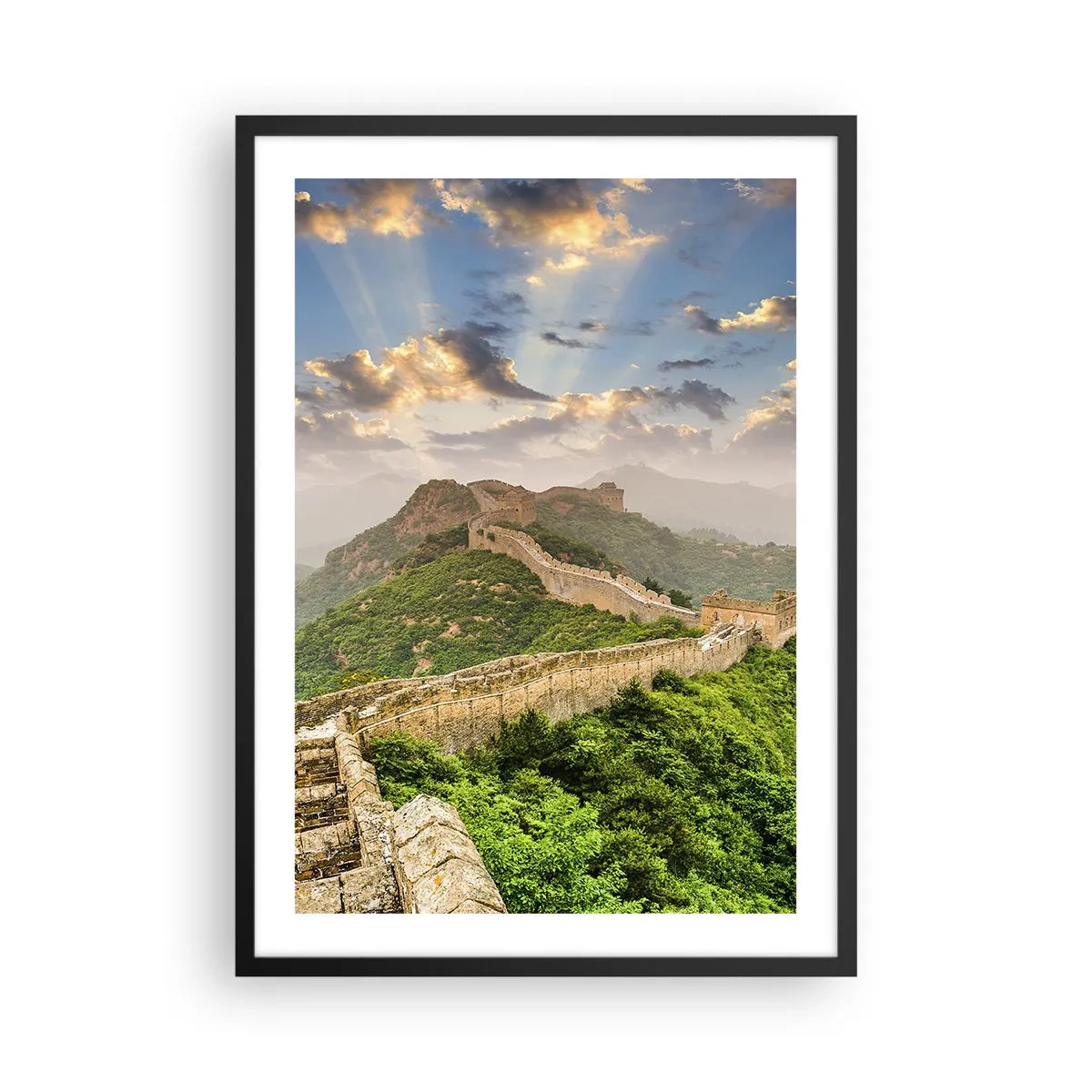 Affiche dans un cadre noir - Poster - La Grande Muraille de Chine dans la lumière pittoresque du soleil couchant - 50x70cm - Grandeur éternelle - Décoration murale moderne pour le salon et la chambre ARTTOR