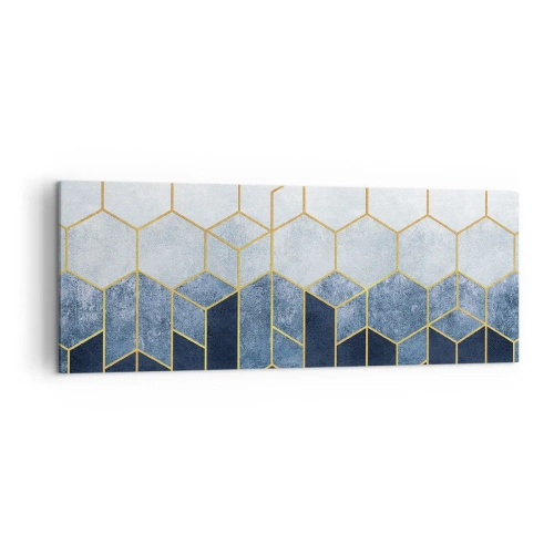 Impression sur toile - Image sur toile - Motif géométrique dans les tons or et bleu marine - 140x50cm - Composition en rythme syncopé - Décoration murale moderne pour le salon et la chambre ARTTOR