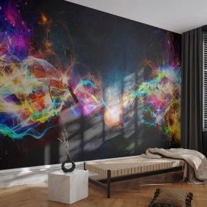 Papier Peint Photo Standard Eco - Ondes lumineuses abstraites sur fond sombre - 100x70cm - Joyeusement contre l'obscurité - Décoration murale moderne pour le salon et la chambre ARTTOR
