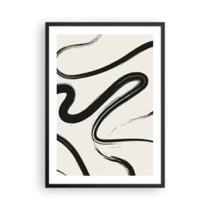 Affiche dans un cadre noir - Poster - Lignes noires abstraites sur fond clair - 50x70cm - Fantaisie en noir et blanc - Décoration murale moderne pour le salon et la chambre ARTTOR