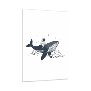 Impression sur verre - Image sur verre - Un astronaute chevauchant une baleine parmi les étoiles et les nuages - 50x70cm - Aventure spatiale - Décoration murale moderne pour le salon et la chambre ARTTOR