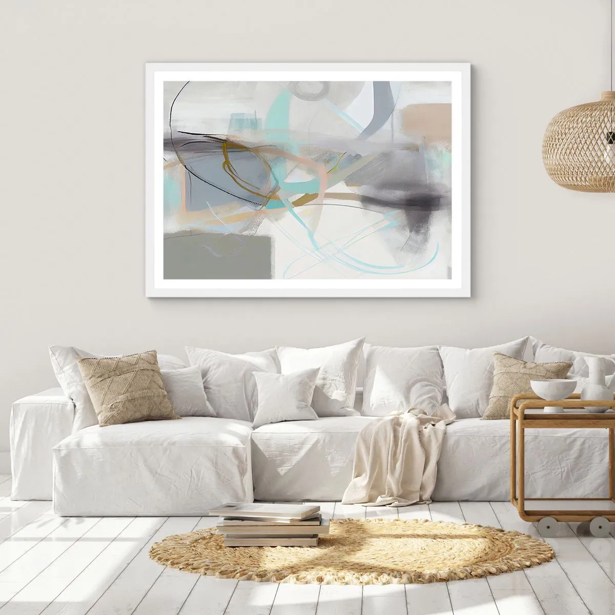 Affiche dans un cadre blanc - Poster - Abstraction brumeuse - 91x61 cm