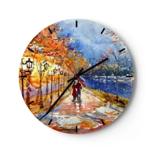 Horloge murale - Pendule murale - Parc d'automne avec une allée, des lanternes et un couple qui se promène - 30x30cm - Ensemble jusqu'au bout du temps - Décoration murale moderne pour le salon, la cuisine et la chambre ARTTOR