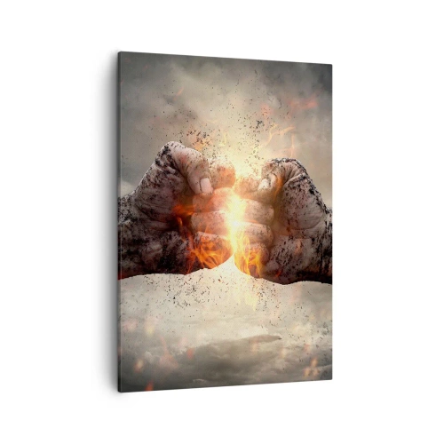 Impression sur toile - Image sur toile - Poings serrés dans une scène d'incendie dynamique - 50x70cm - Lève-toi pour le combat - Décoration murale moderne pour le salon et la chambre ARTTOR