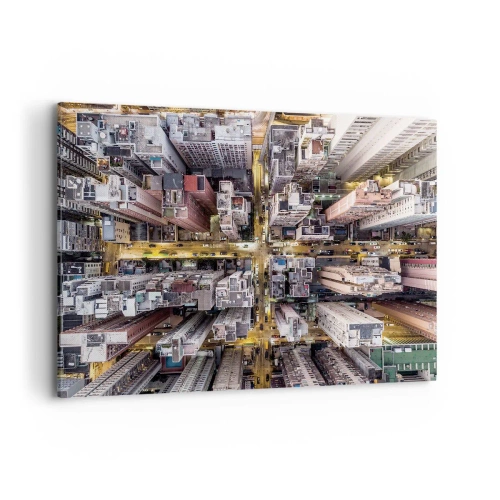 Impression sur toile - Image sur toile - Une vue plongeante sur une ville pleine de gratte-ciels - 120x80cm - Salutations de Hong-Kong - Décoration murale moderne pour le salon et la chambre ARTTOR