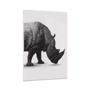 Impression sur verre - Image sur verre - Silhouette graphique d'un rhinocéros dans un motif noir et blanc - 70x100cm - Beauté géométrique de la nature - Décoration murale moderne pour le salon et la chambre ARTTOR