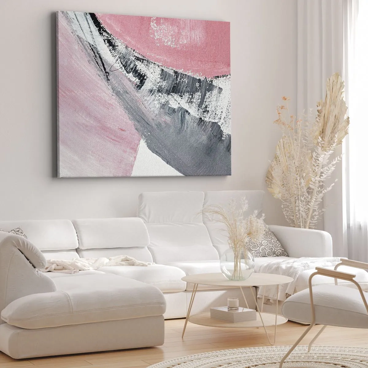 Impression sur toile - Image sur toile - Une composition abstraite dans les tons de rose et de gris. - 70x50cm - Composition assortie - Décoration murale moderne pour le salon et la chambre ARTTOR