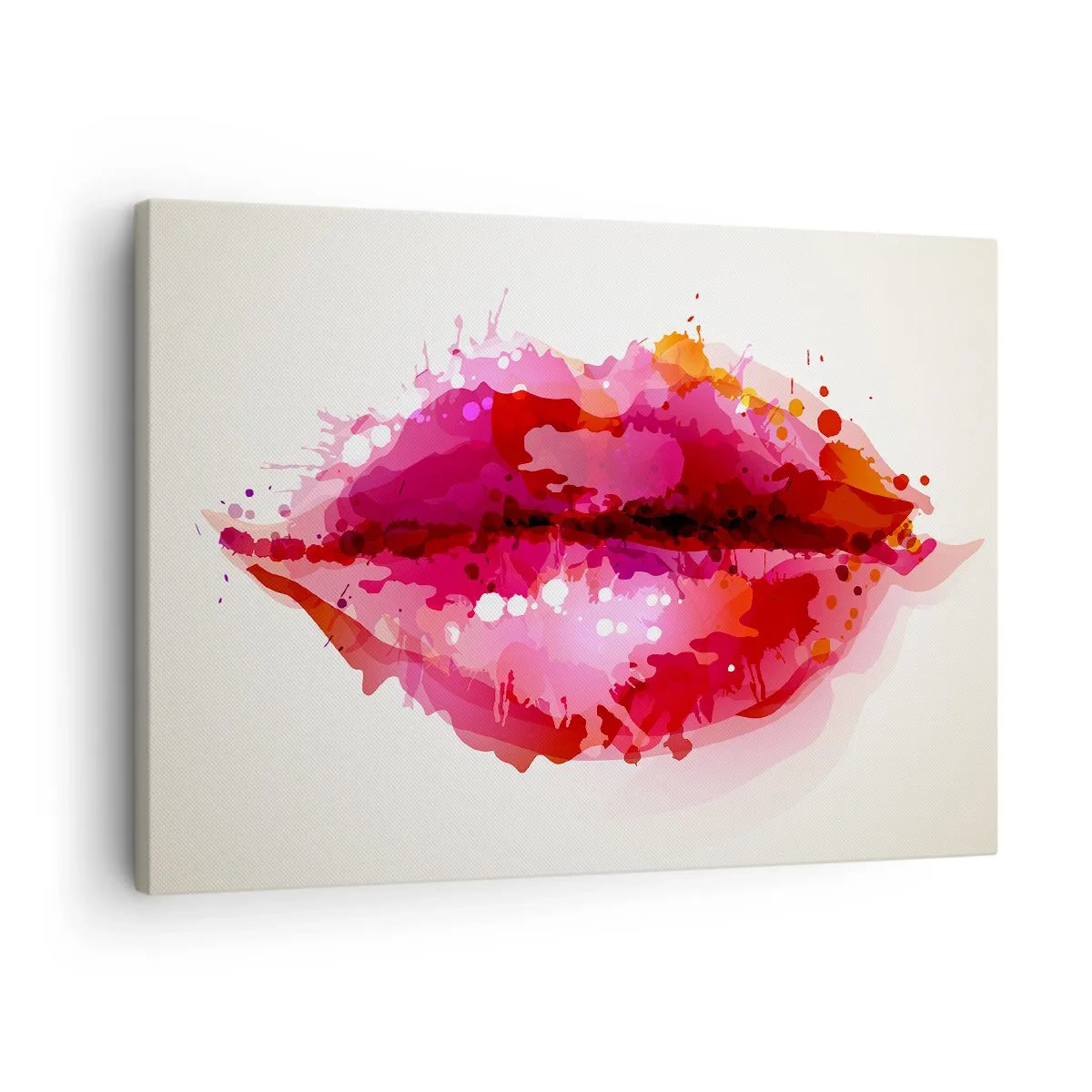 Impression sur toile - Image sur toile - Motif abstrait de lèvres dans des tons de rose et de rouge - 70x50cm - Une nuance de rouge rougeâtre - Décoration murale moderne pour le salon et la chambre ARTTOR
