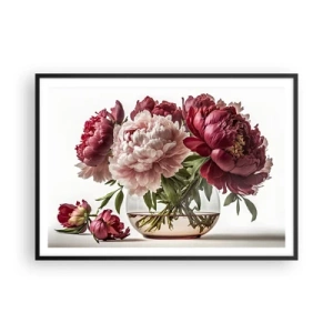 Affiche dans un cadre noir - Poster - Un bouquet de pivoines dans les tons de rose et de rouge - 100x70cm - En pleine floraison de beauté - Décoration murale moderne pour le salon et la chambre ARTTOR