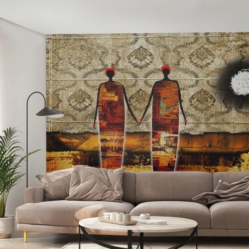 Papier Peint Photo Premium Canvas - Composition ethnique aux couleurs de l'Afrique - Personnes, Afrique, Graphique - 200x140 cm