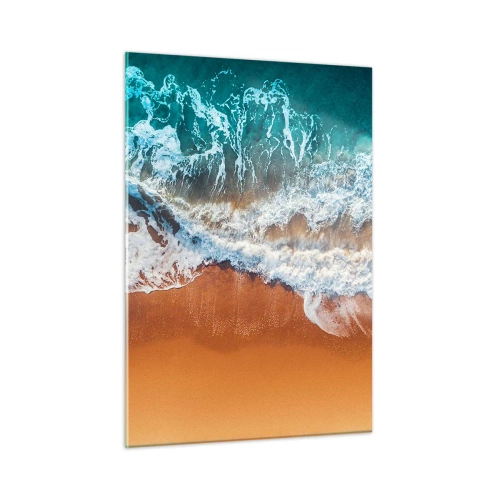 Impression sur verre - Image sur verre - Vue aérienne des vagues de l'océan s'écrasant sur le rivage - 50x70cm - Toujours ensemble - Décoration murale moderne pour le salon et la chambre ARTTOR
