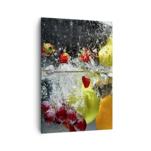Impression sur toile - Image sur toile - Fruits colorés dans l'eau lors d'une immersion dynamique - 70x100cm - Rafraîchissement fruité - Décoration murale moderne pour le salon et la chambre ARTTOR