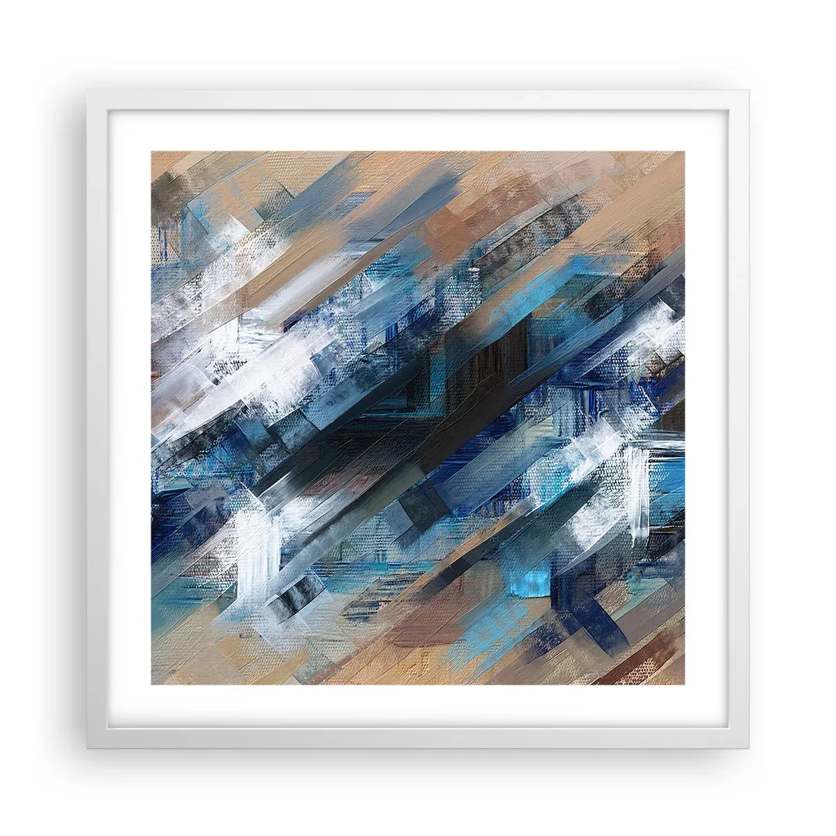 Affiche dans un cadre blanc - Poster - Diagonale de bleus - 50x50 cm
