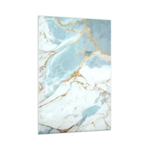 Impression sur verre - Image sur verre - Motifs en marbre bleu et blanc avec des veines dorées ajoutées - 70x100cm - Richesse en pierre - Décoration murale moderne pour le salon et la chambre ARTTOR