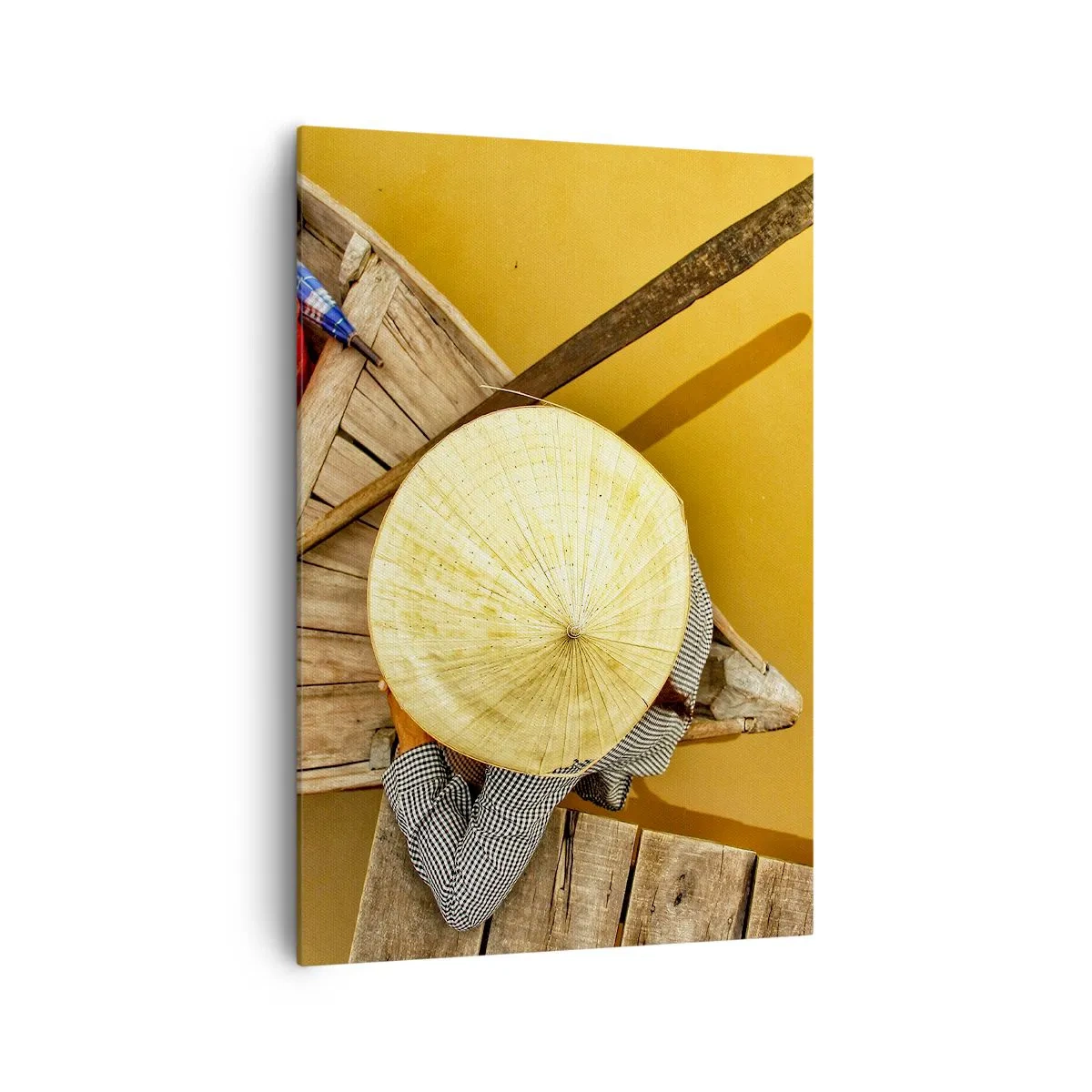 Impression sur toile - Image sur toile - Un bateau traditionnel vu à vol d'oiseau - 70x100cm - La vie sur le fleuve Jaune - Décoration murale moderne pour le salon et la chambre ARTTOR