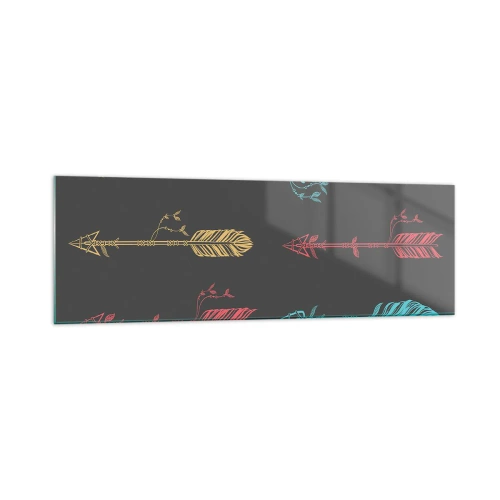 Impression sur verre - Image sur verre - Motif de flèche stylisée aux couleurs pastel sur fond sombre - 160x50cm - Dans l'ordonnance - Décoration murale moderne pour le salon et la chambre ARTTOR
