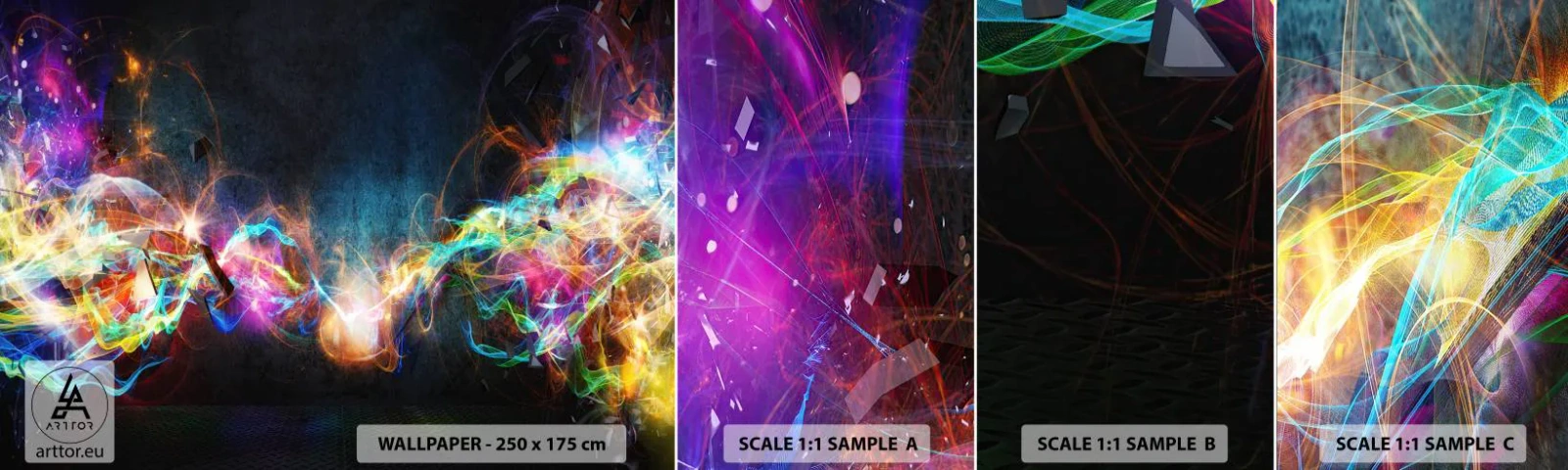 Échantillon de Papier Peint Autocollant Deluxe Sticker - Joyeusement contre l'obscurité - Abstraction, Morceau, Explosion - 100x30 cm