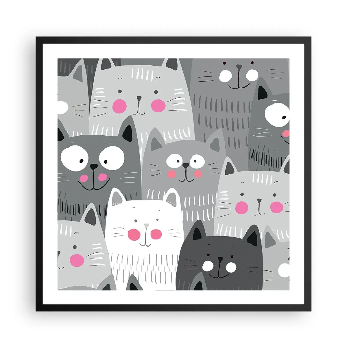 Affiche dans un cadre noir - Poster - Le monde des chats - 60x60 cm