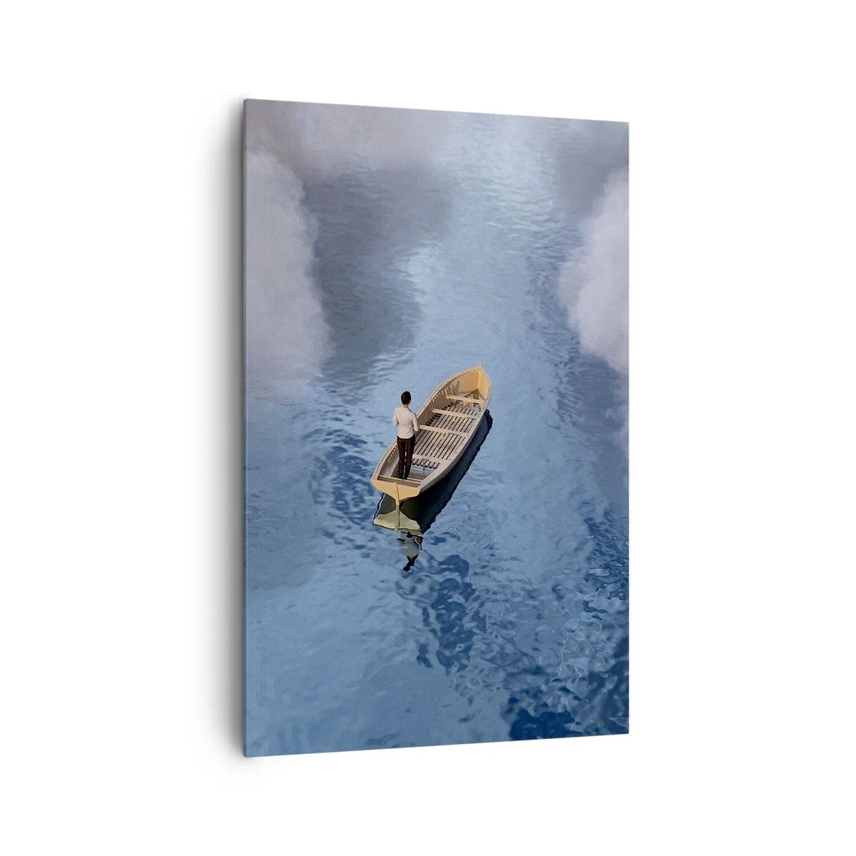 Impression sur toile - Image sur toile - Un homme dans un bateau sur une mer calme entourée de nuages - 80x120cm - Vie – voyage – inconnu - Décoration murale moderne pour le salon et la chambre ARTTOR
