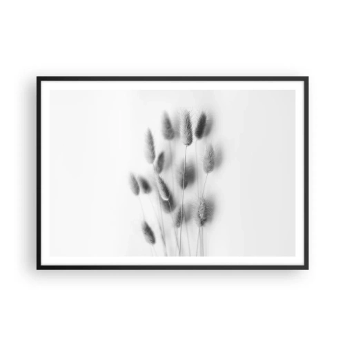 Affiche dans un cadre noir - Poster - Graminées délicates dans des tons de gris sur fond blanc - 100x70cm - Son herbe duveteuse - Décoration murale moderne pour le salon et la chambre ARTTOR