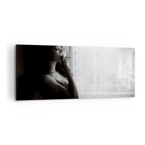 Impression sur toile - Image sur toile - Une femme dans une pose sensuelle sur une photographie en noir et blanc - 120x50cm - Vous sentez-vous libre ? - Décoration murale moderne pour le salon et la chambre ARTTOR