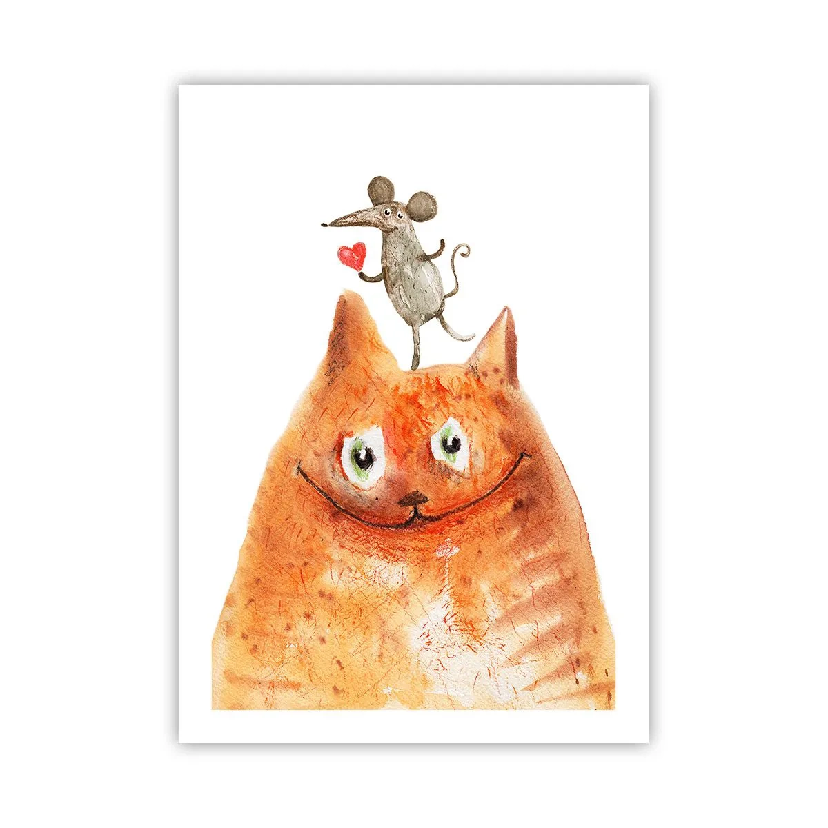 Affiche - Poster - Un chat avec une souris tenant un cœur sur sa tête - 50x70cm - Amour paradoxal - Décoration murale moderne pour le salon et la chambre ARTTOR