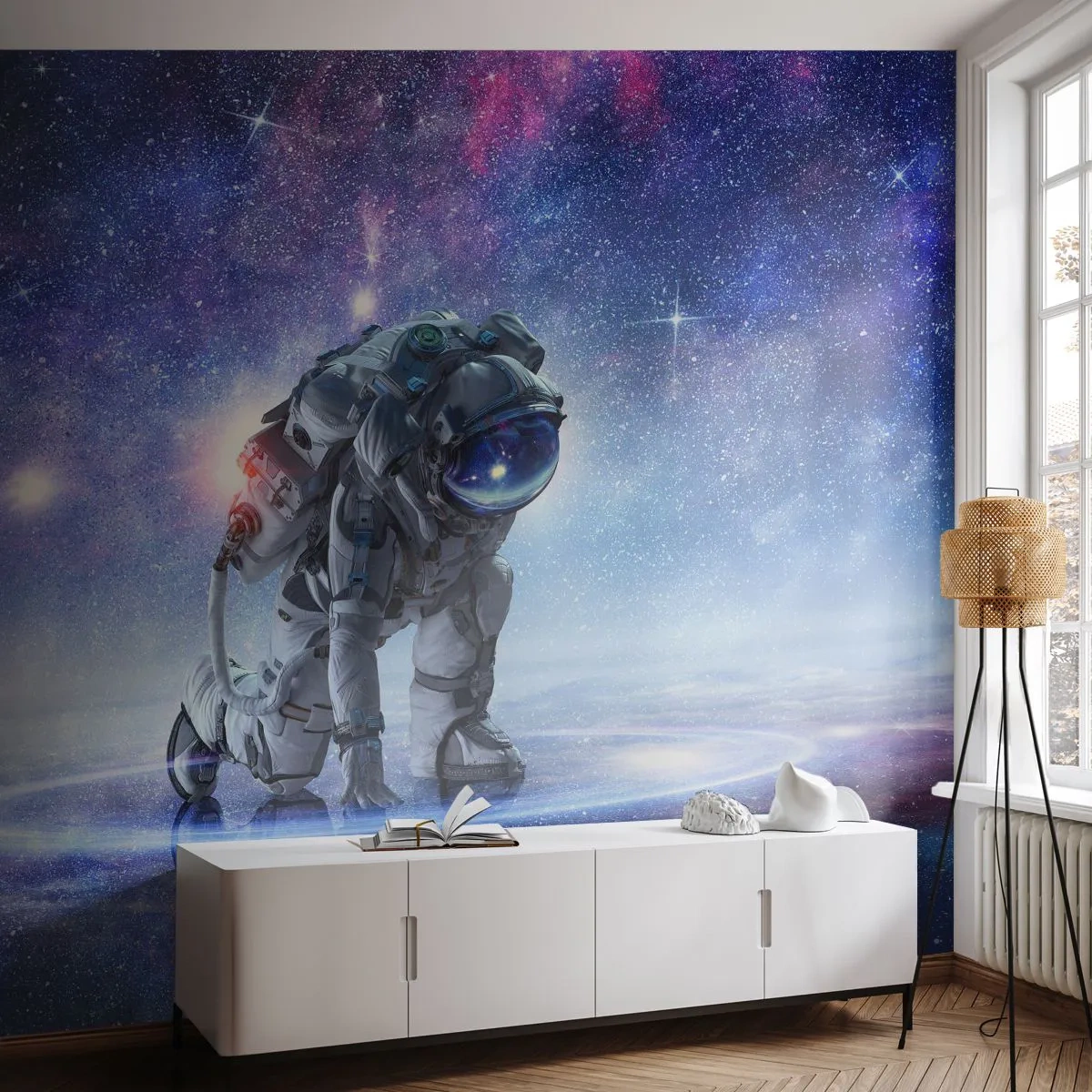 Papier Peint Autocollant Deluxe Sticker - Le ciel étoilé au dessus de moi - Cosmonaute, Cosmos, Astronaute - 250x175 cm